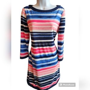 Vince Camuto Striped Dress Zipper Back Pink Blue Size 8